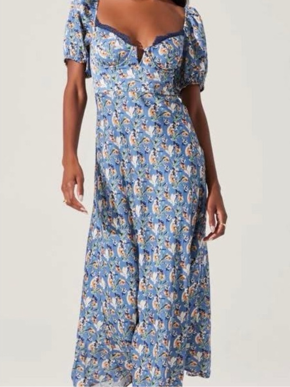 Astr The Label Sylvie Midi Dress in Blue Orange Floral Size XS NWT